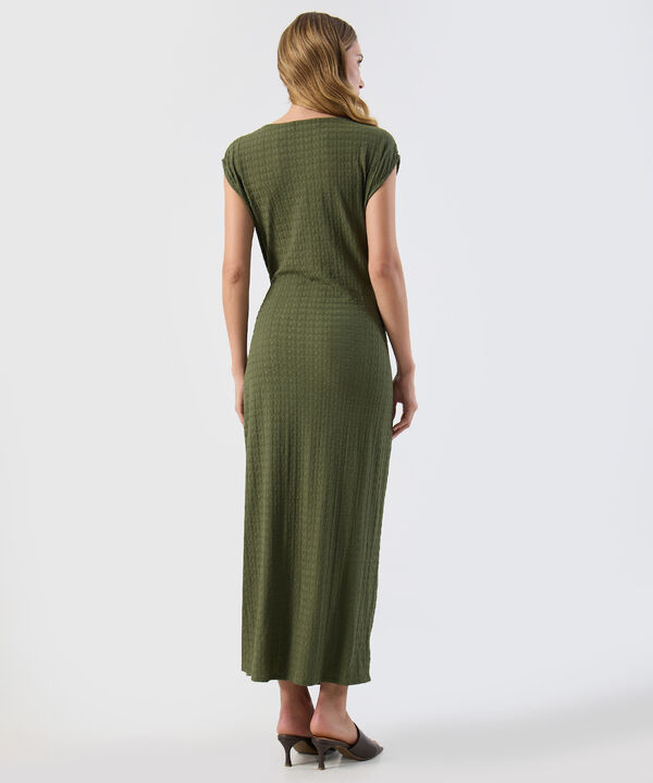 Vestido Para Mujer Midi Textura Nudo Frontal Elegante