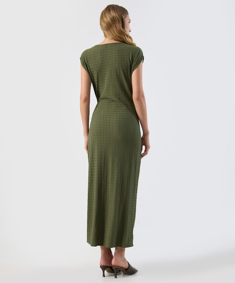 Vestido Para Mujer Midi Textura Nudo Frontal Elegante