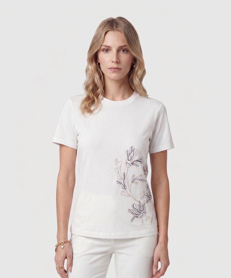 Camiseta Con Bordado Lateral Para Mujer