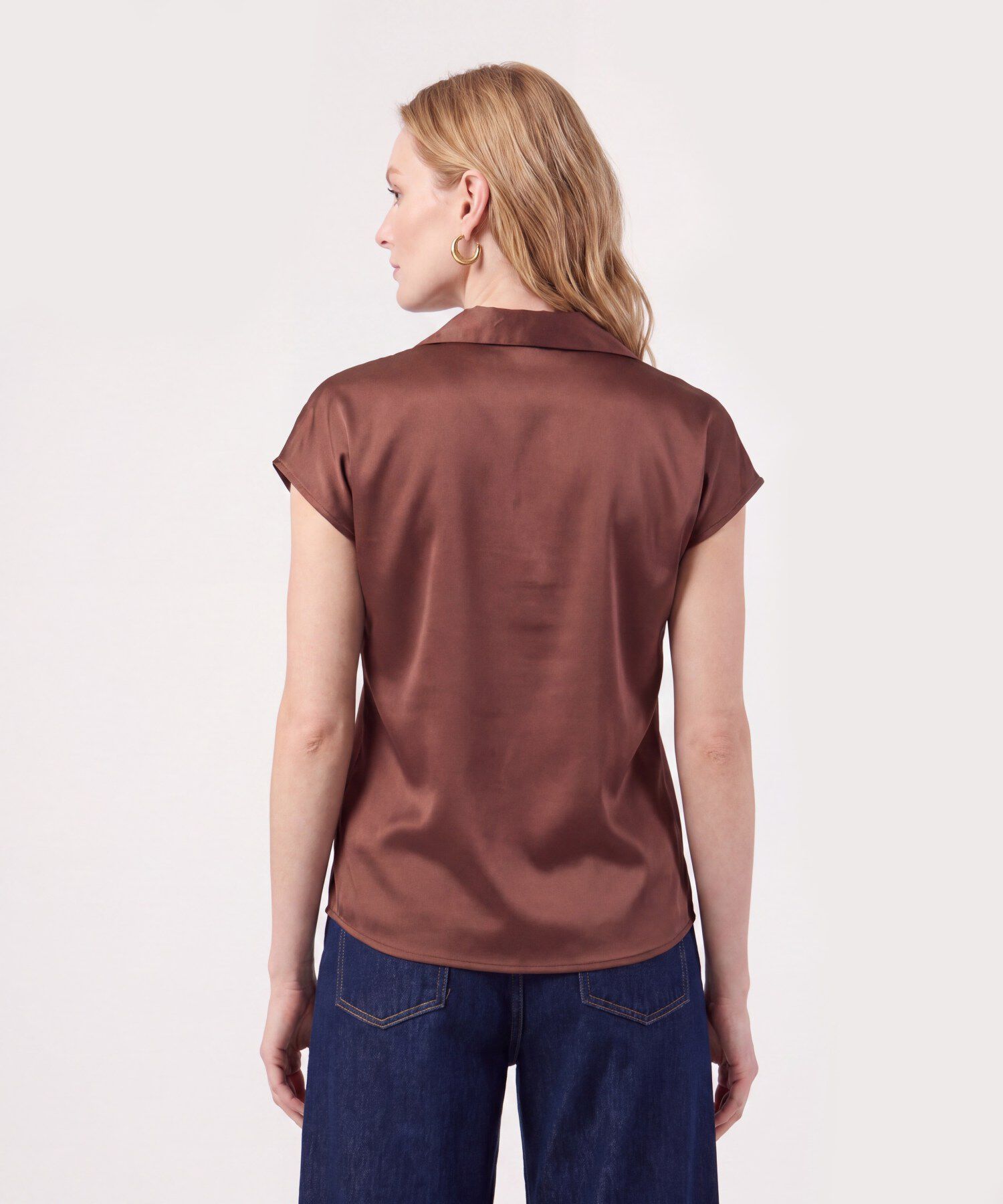 Blusa Unicolor De Manga Corta Mujer