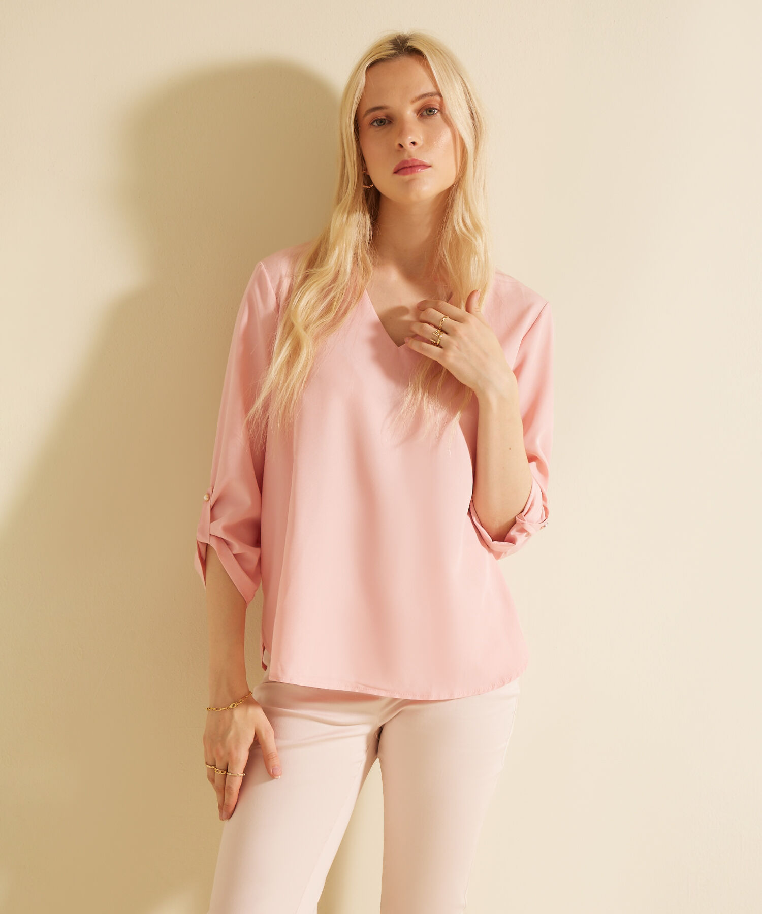 Blusa Manga 3/4 Con Charretera Unicolor