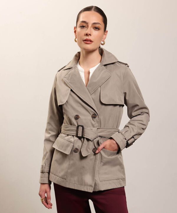 Chaqueta Trench Unicolor Con Cinturon  image number null