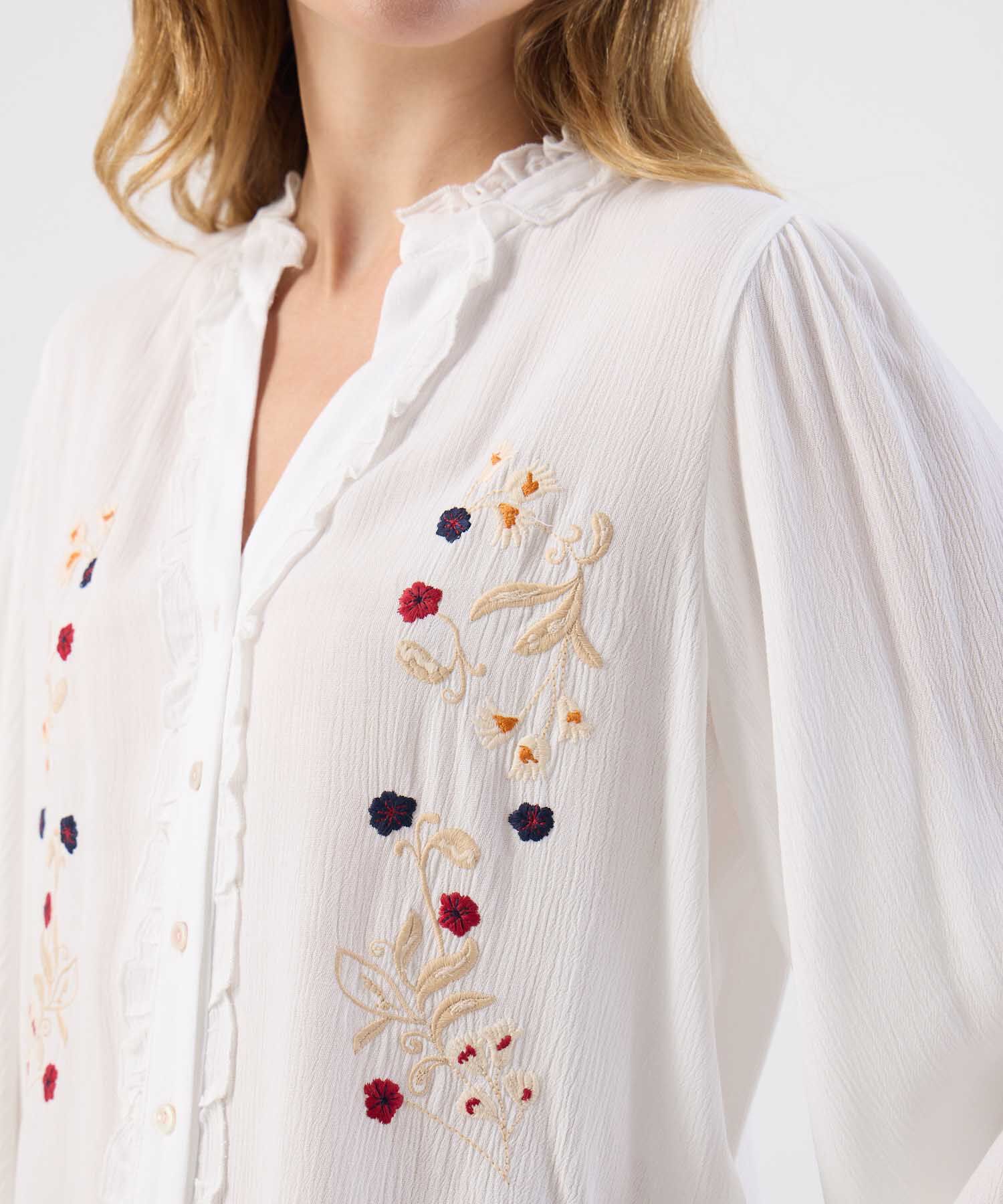 Blusa Para Mujer Manga Abullonada Bordados &Eacute;tnicos