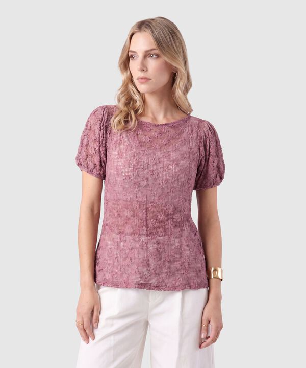Camiseta Encaje Manga Corta Para Mujer image number null