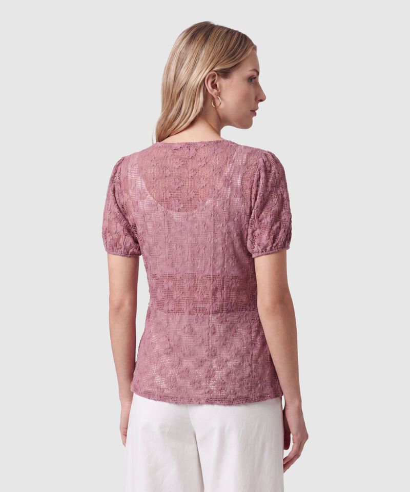 Camiseta Encaje Manga Corta Para Mujer