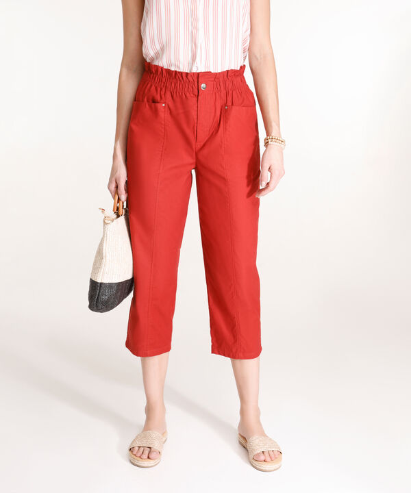 Pantalon Capri Con Elastico En Cintura Unicolor