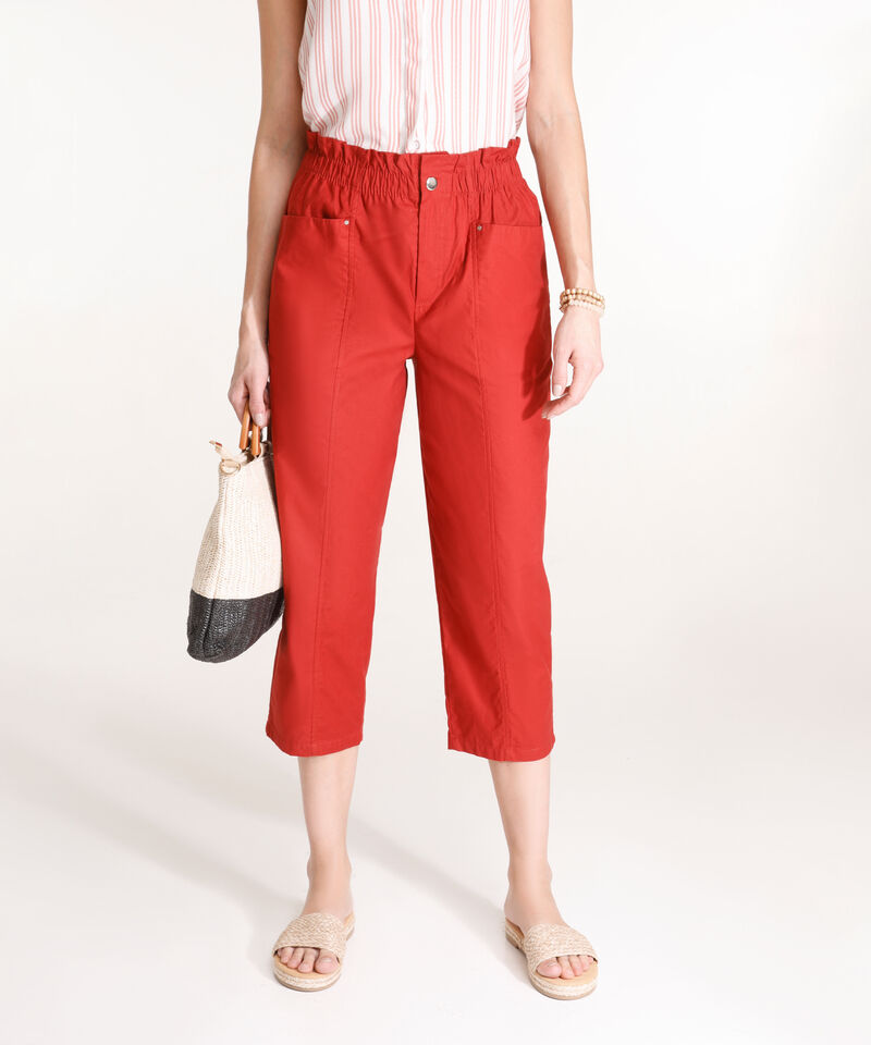 Pantalon Capri Con Elastico En Cintura Unicolor