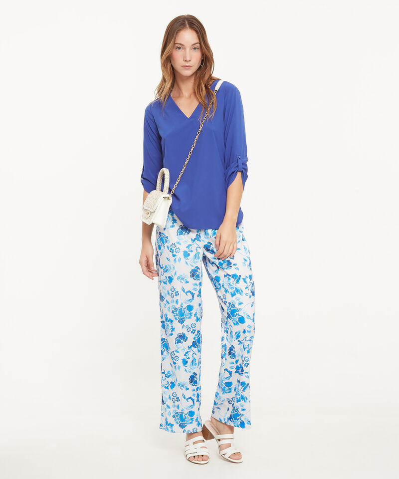 Blusa Manga 3/4 Unicolor Escote En V