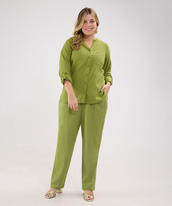 Pantalon Unicolor En Lino Con Vena image number null