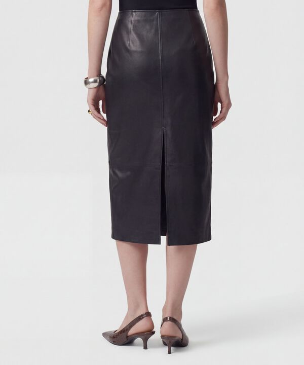 Falda Midi En Efecto Cuero