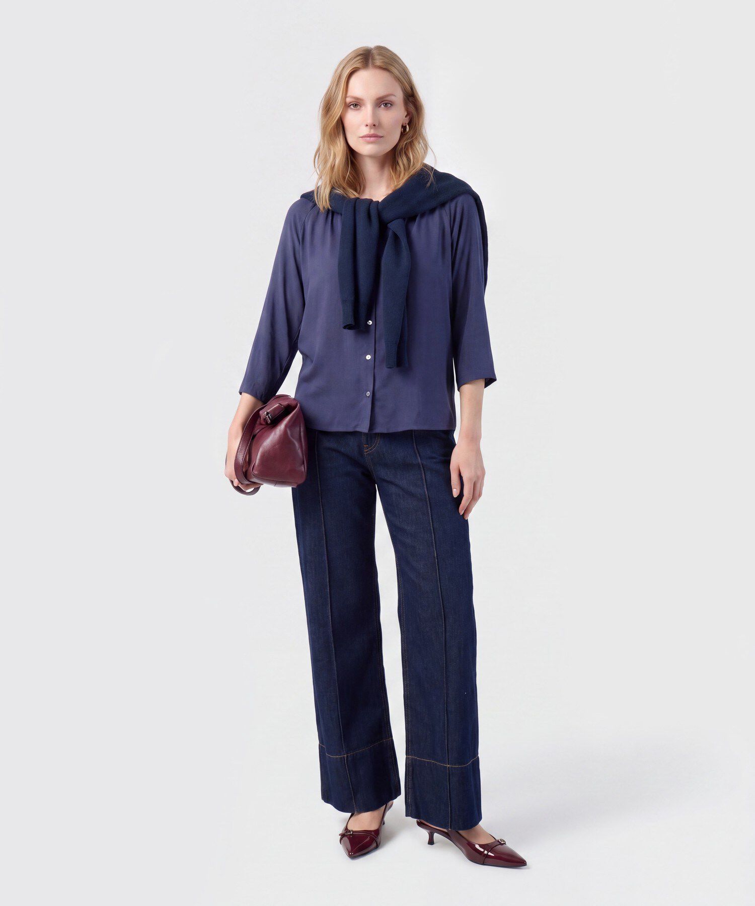 Blusa Manga Tres Cuartos Con Botones Para Mujer