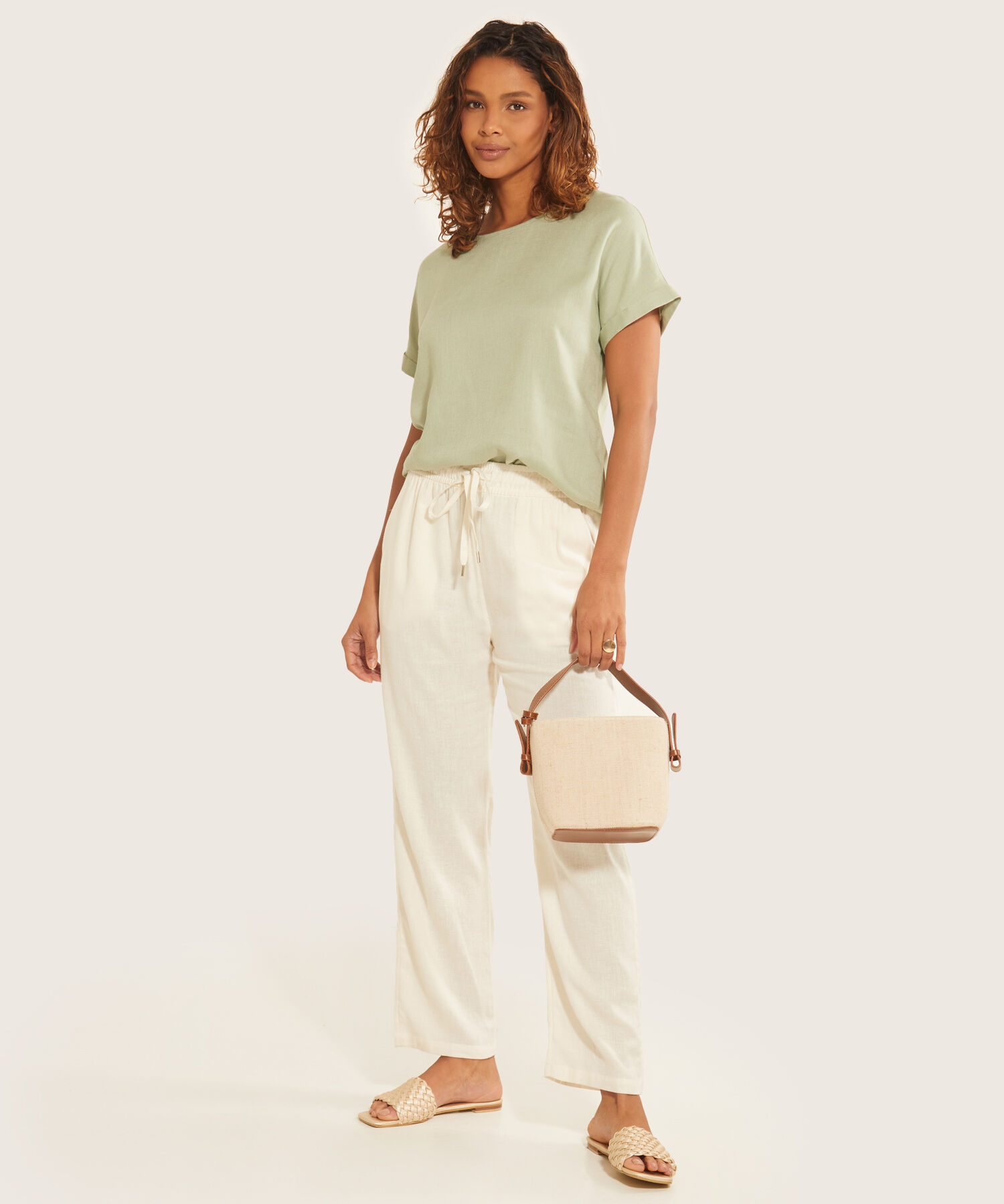 Pantalon Pretina Resortada  En Lino Uniolor