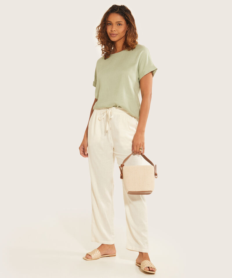 Pantalon Pretina Resortada  En Lino Uniolor