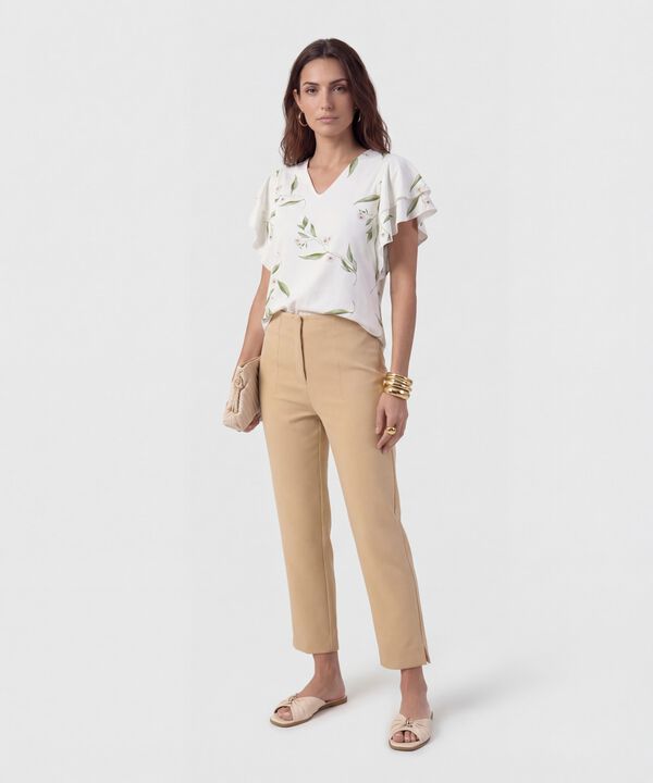 Camiseta Cuello En V Con Volantes Para Mujer