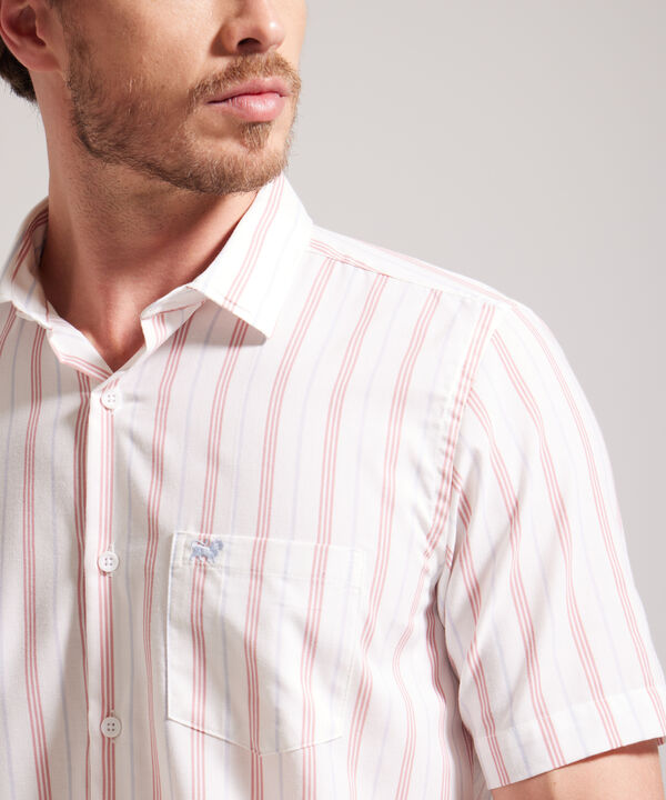 Camisa Manga Corta Estampada Con Bolsillo Blanco