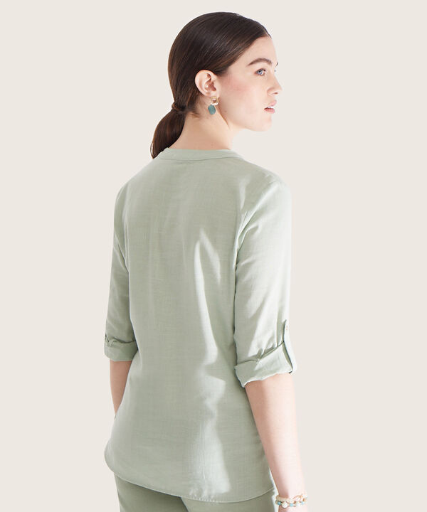 Blusa Lino Manga Larga Con Bolsillo