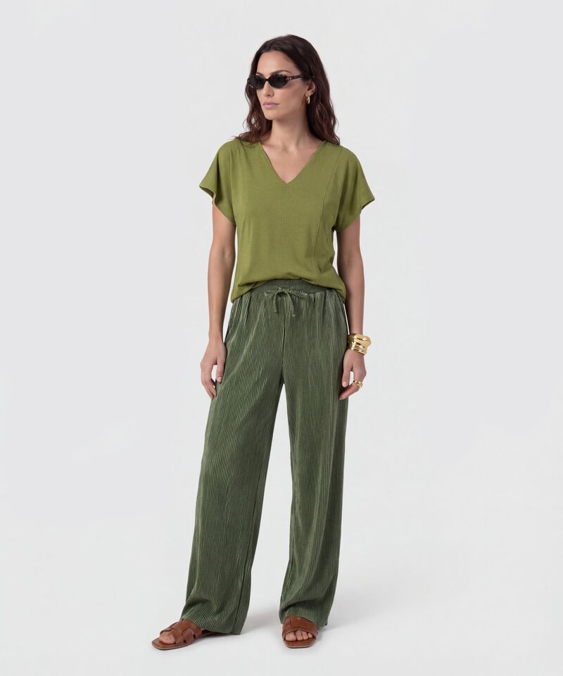 Camiseta Cuello En V Con Costuras Para Mujer