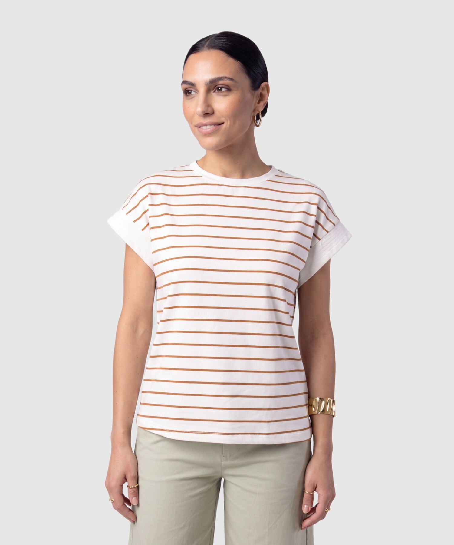 Camiseta Casual A Rayas Para Mujer
