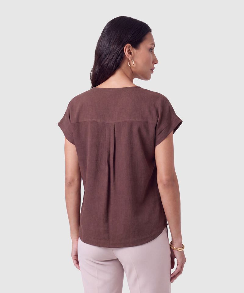 Blusa Con Cuello En V Y Pliegue Mujer
