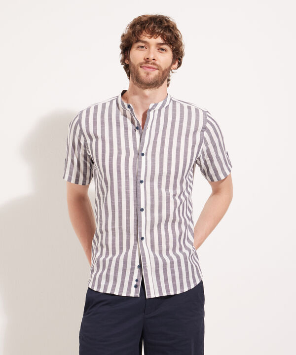 Camisa Cuello Neru Preteñida A Rayas Manga Corta