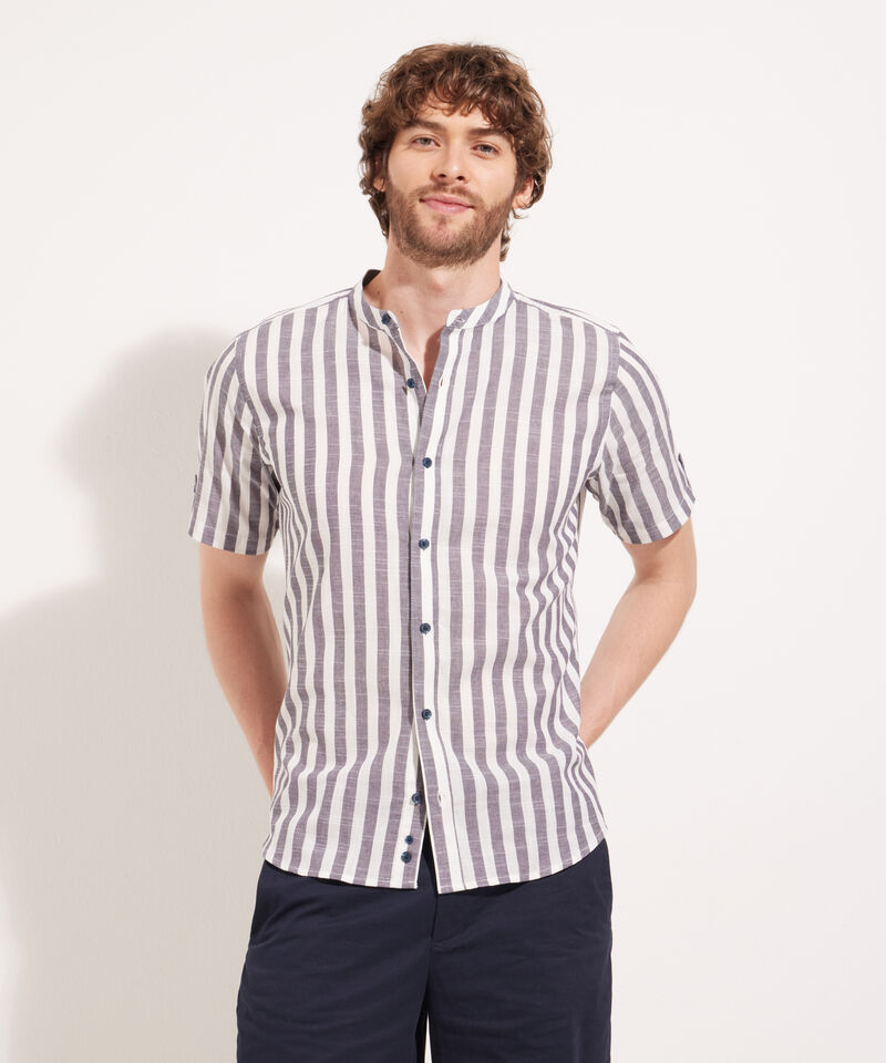 Camisa Cuello Neru Preteñida A Rayas Manga Corta