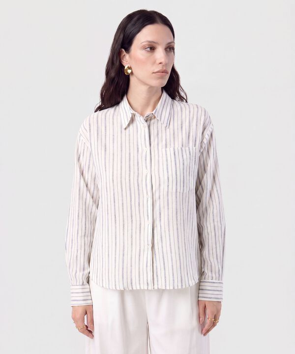 Camisa de Rayas con Bolsillo Para Mujer