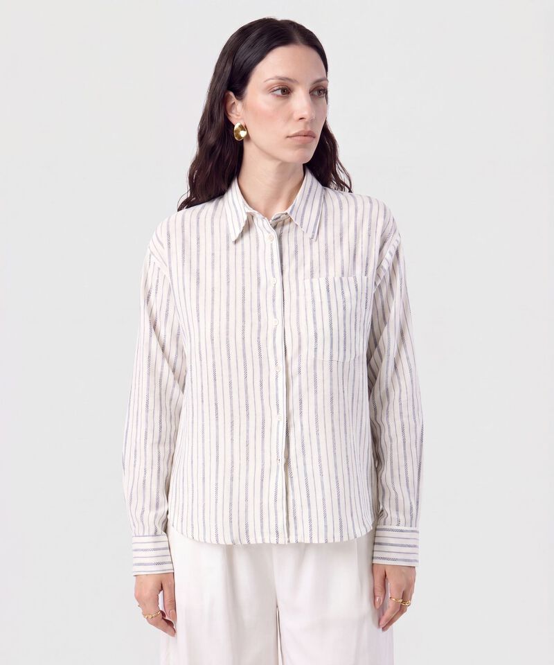 Camisa de Rayas con Bolsillo Para Mujer