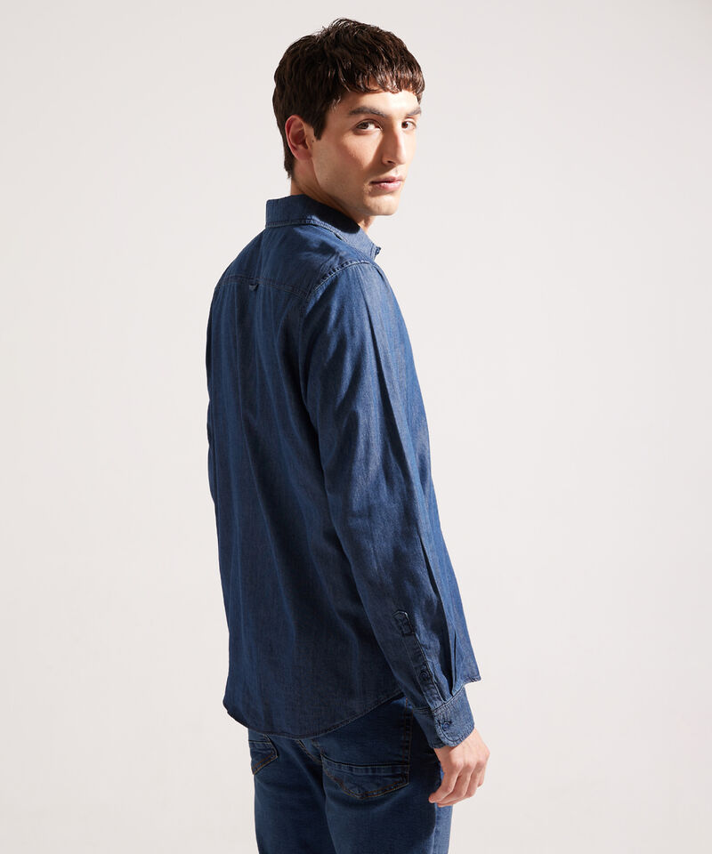 Camisa Manga Larga Sin Bolsillos Regular Fit Tono Azul Oscuro
