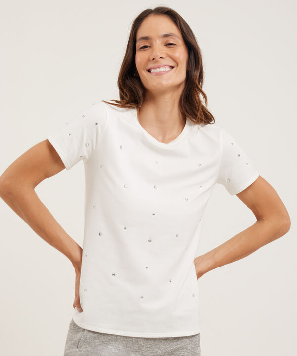 Camiseta Unicolor Con Brillantes image number null