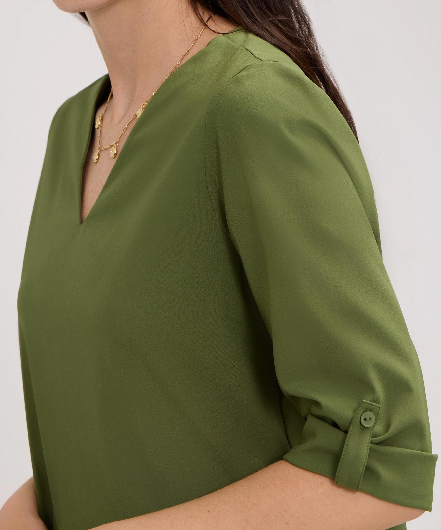 Blusa Manga Tres Cuartos Unicolor Escote En V