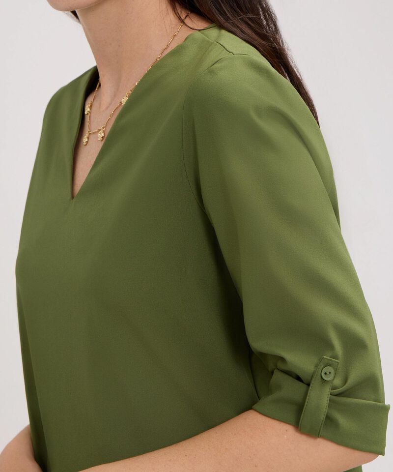 Blusa Manga Tres Cuartos Unicolor Escote En V
