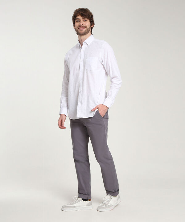 Camisa Corbatera Manga Larga Estampado Cuello Button Down Regular