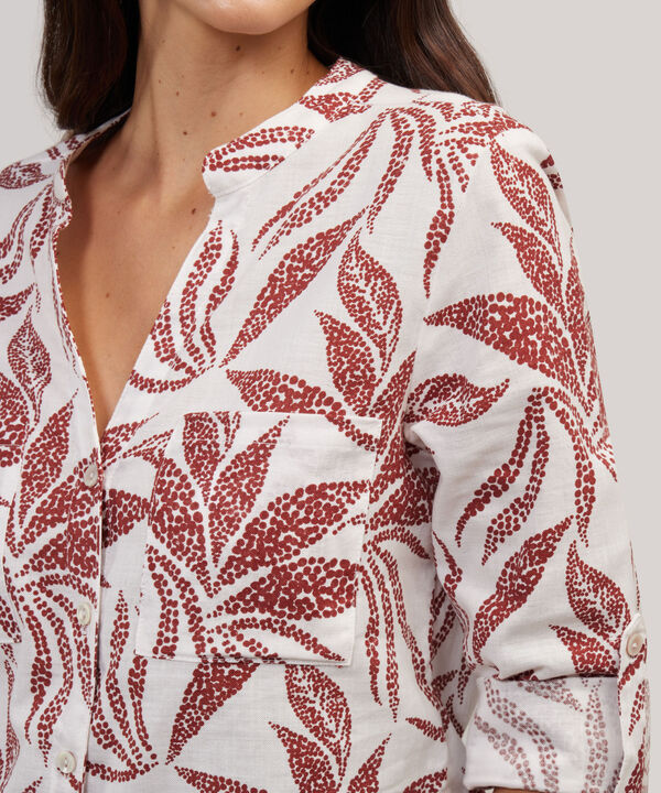 Blusa Manga Larga Estampada En Lino