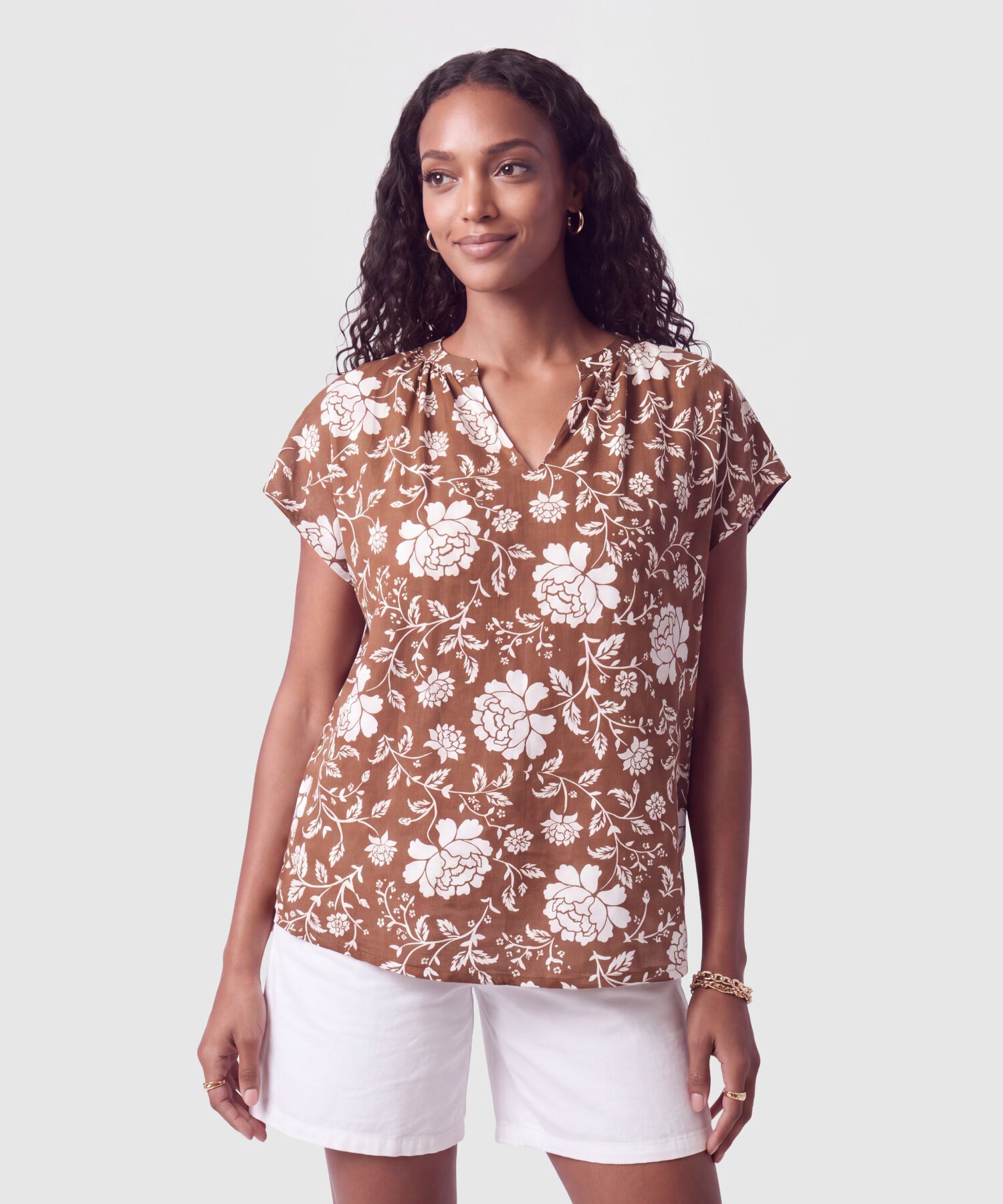 Blusa Manga Corta Escote V Para Mujer
