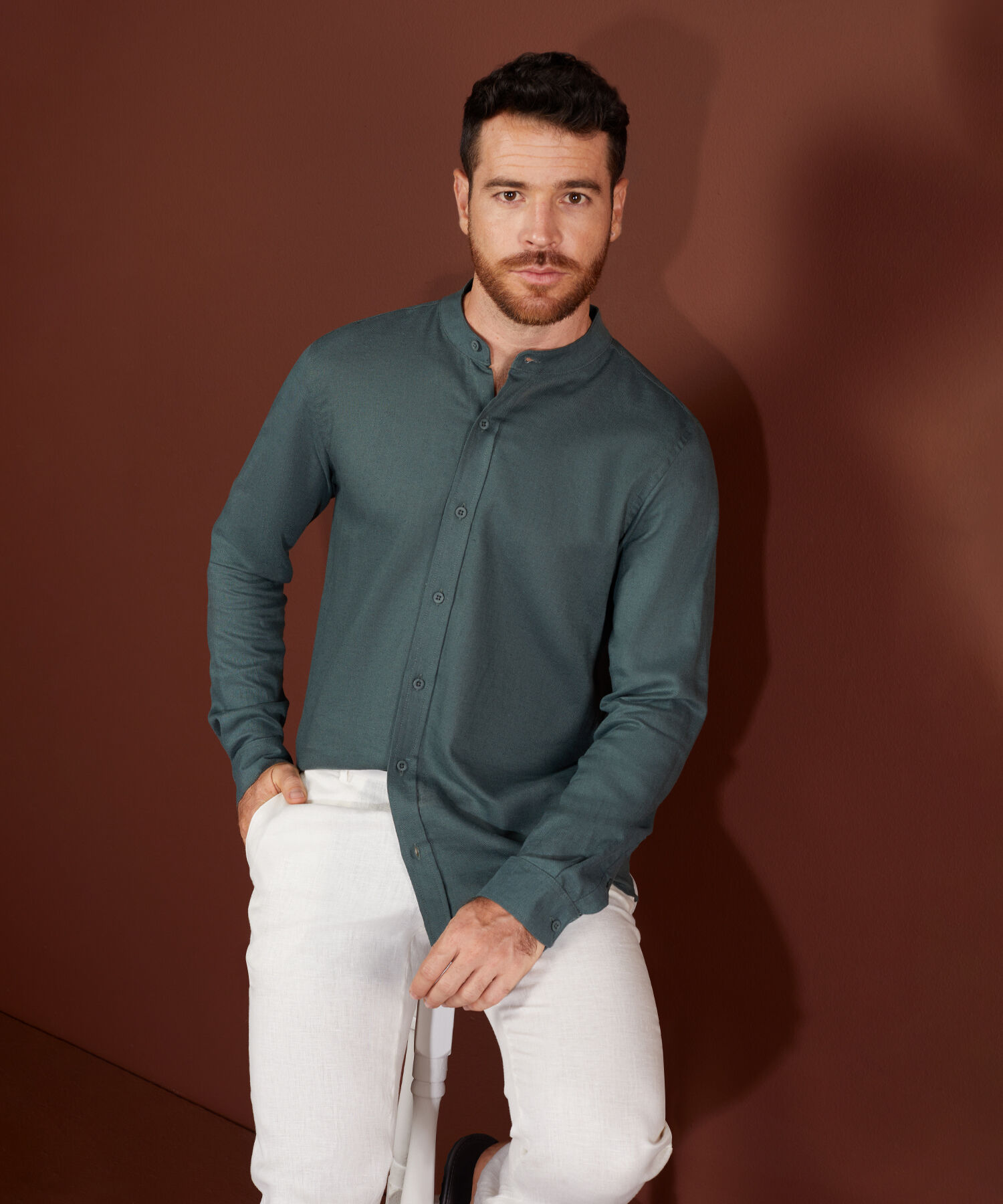 Camisa Unicolor Manga Larga Cuello Neru