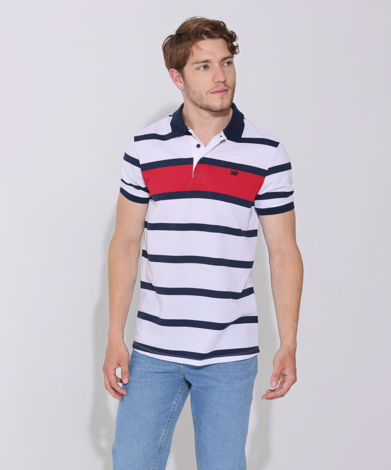 Polo Preteñida, Cuello Y Puños Tejidos, Silueta Slim Fit Blanco