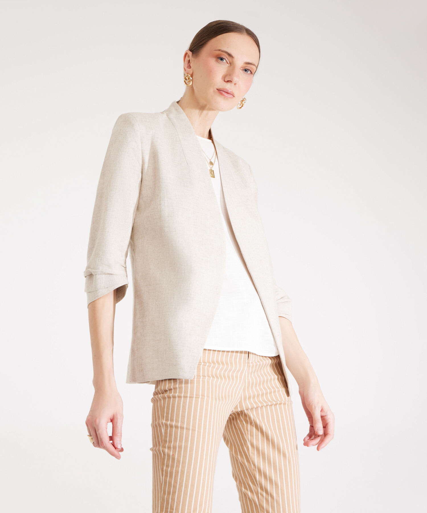 Blazer Manga 3/4 Unicolor En Lino