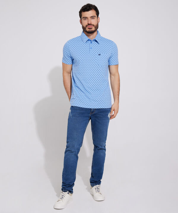 Polo Estampada, Cuello Maquina Duro Con Bolsillo, Silueta Regular Fit Blanco
