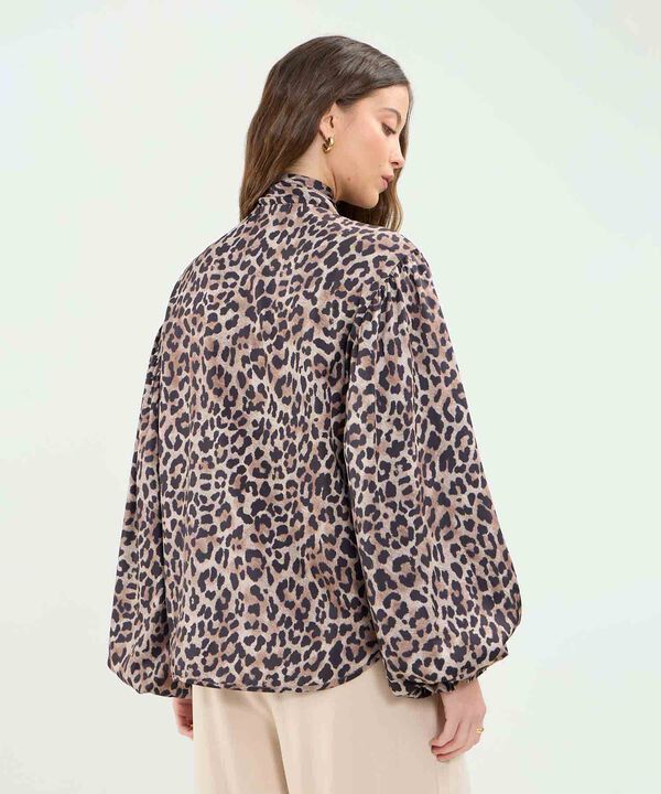 Blusa Manga Manga Larga Estampada Con Corbata