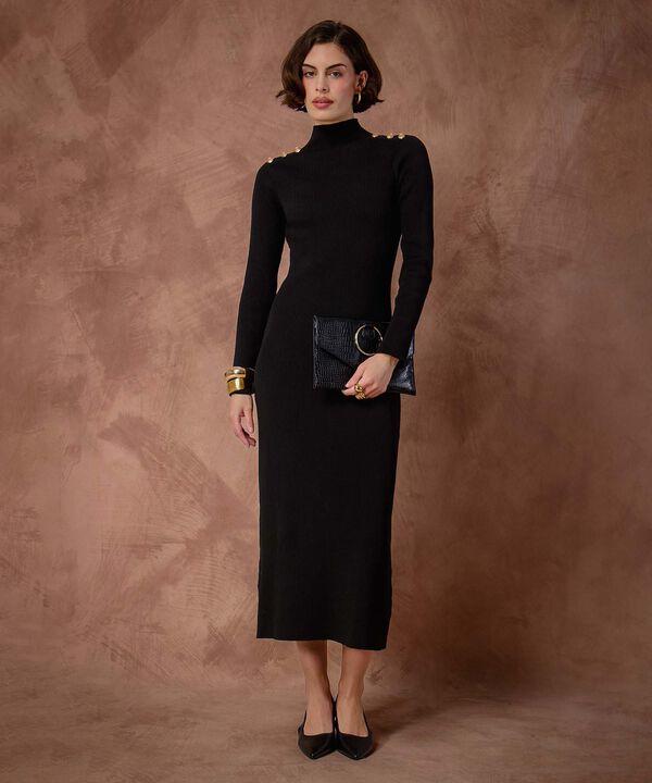 Vestido Unicolor Con Detalle En Hombros  image number null