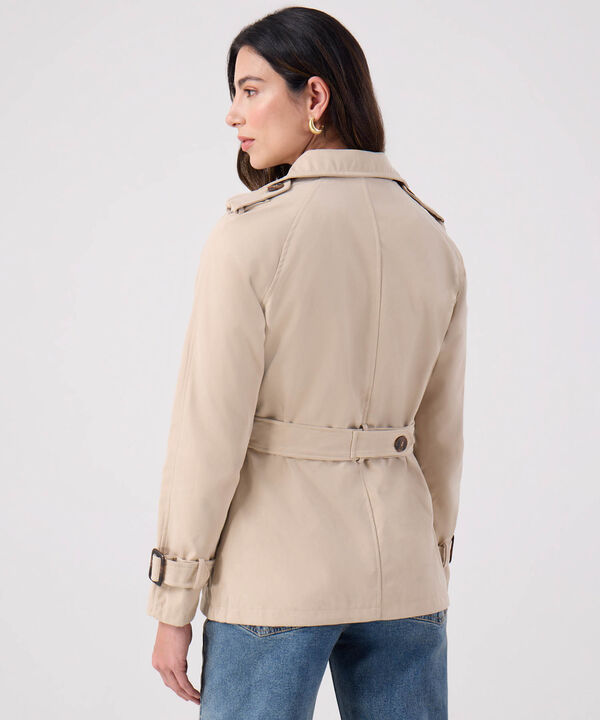 Chaqueta Trench Unicolor Con Cinturon 