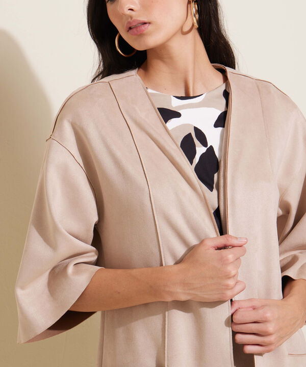 Chaqueta Manga 3/4 Unicolor En Suede