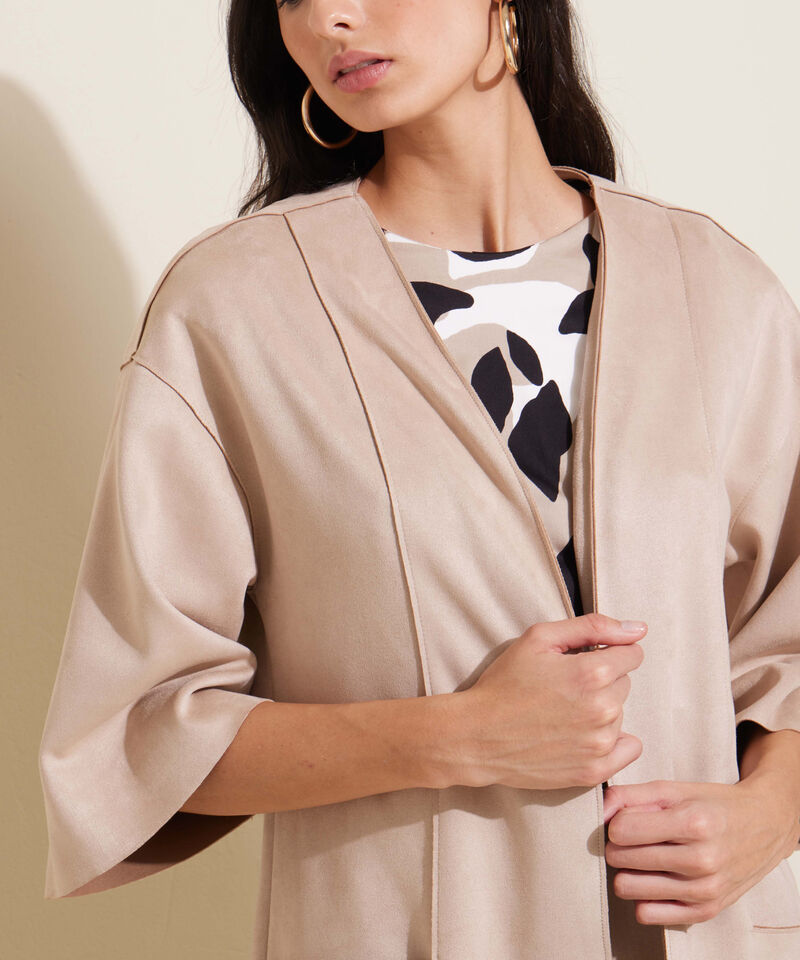 Chaqueta Manga 3/4 Unicolor En Suede