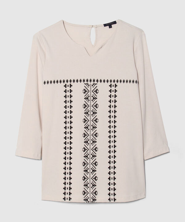 Camiseta Manga 3/4, Escote Herradura Con Estampado Screen, Tel Aviv Linea Moda
