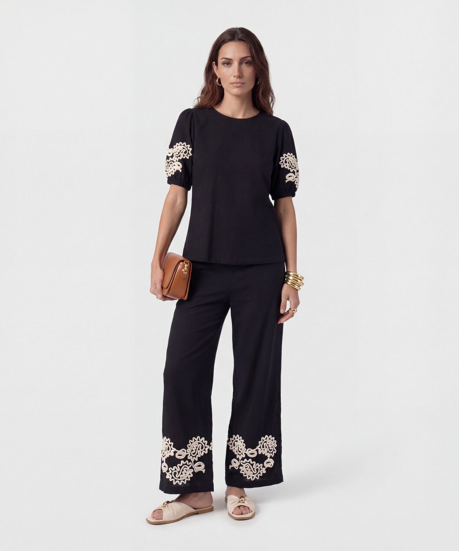 Pantal&oacute;n Fluido Con Bordado Para Mujer