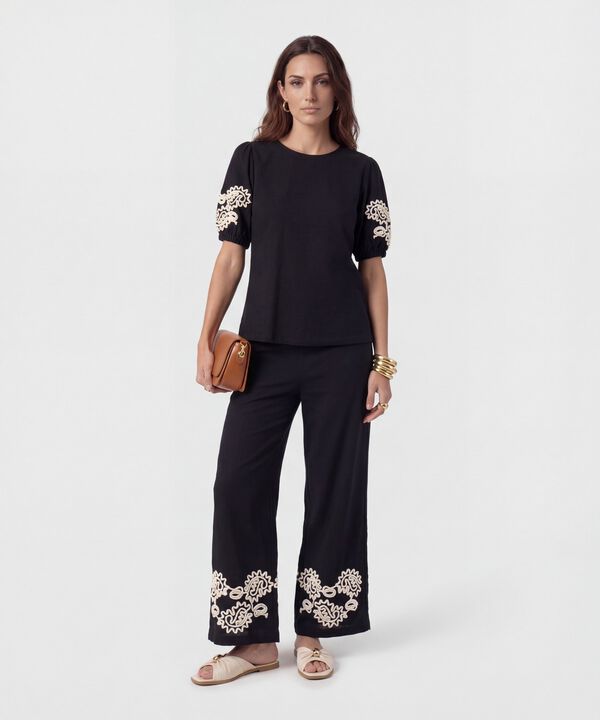 Pantal&oacute;n Fluido Con Bordado Para Mujer