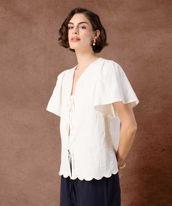 Blusa con Escote V y Cierre de Lazos Para Mujer