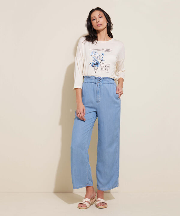 Pantalón Silueta Paperbag Fluido Tono Medio