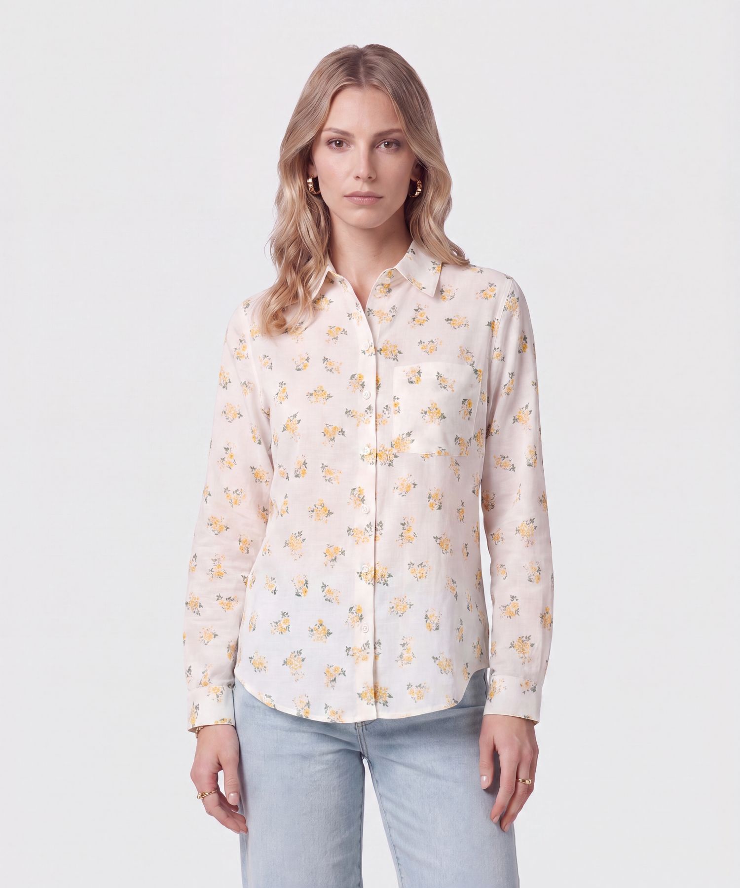 Camisa De Manga Larga Con Bolsillo Para Mujer