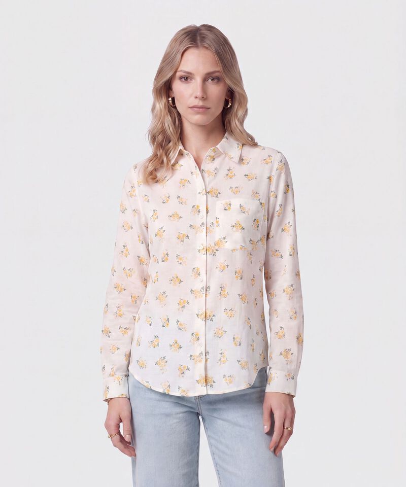 Camisa De Manga Larga Con Bolsillo Para Mujer